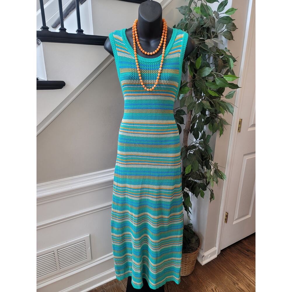 Bar III Slip Dress Womens Medium Multi Striped Crochet Scoop Sleeveless Pullover